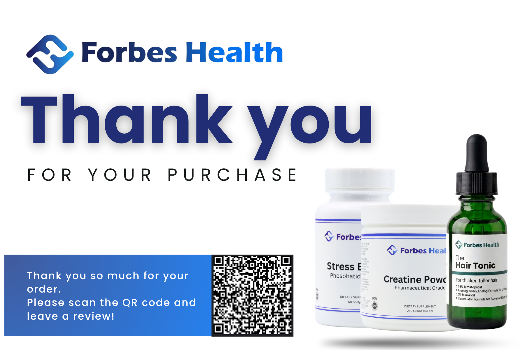 Forbes Health order thank-you packaging insert design